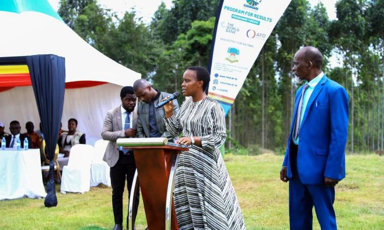 Resident District Commissioner - Mrs Sarah Nanono Kaweesi addressing congregation during a GKMA - UDP event in Mpigi